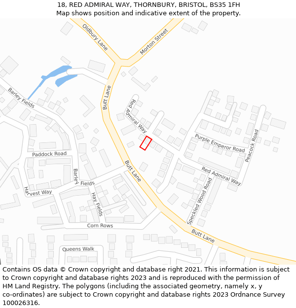 18, RED ADMIRAL WAY, THORNBURY, BRISTOL, BS35 1FH: Location map and indicative extent of plot