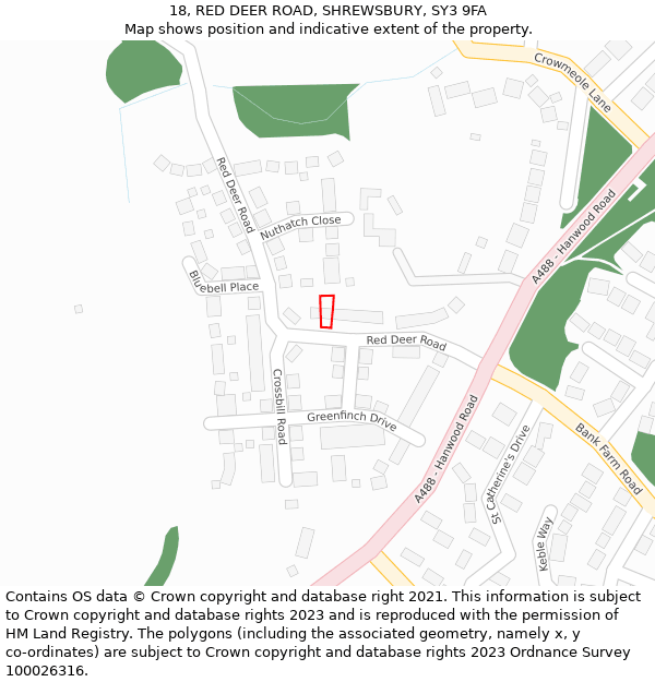 18, RED DEER ROAD, SHREWSBURY, SY3 9FA: Location map and indicative extent of plot