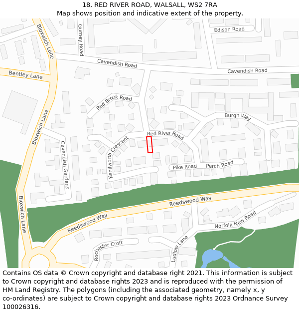 18, RED RIVER ROAD, WALSALL, WS2 7RA: Location map and indicative extent of plot