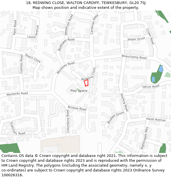 18, REDWING CLOSE, WALTON CARDIFF, TEWKESBURY, GL20 7SJ: Location map and indicative extent of plot