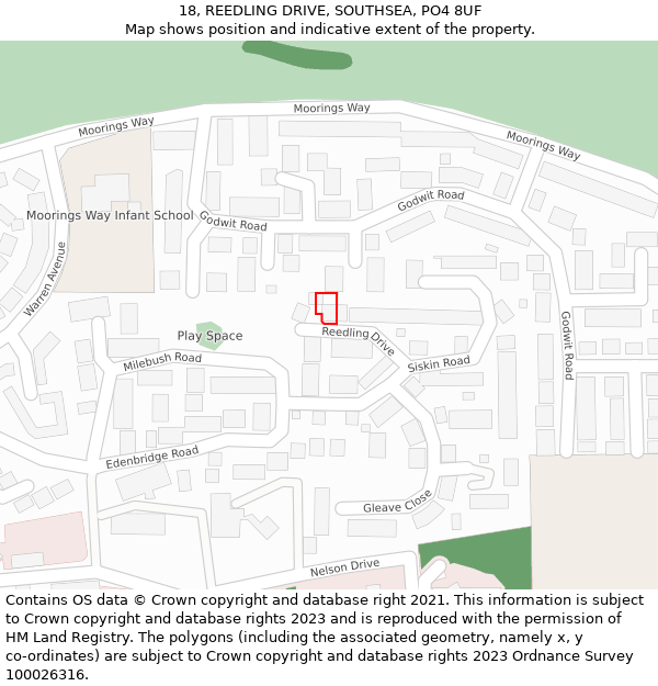 18, REEDLING DRIVE, SOUTHSEA, PO4 8UF: Location map and indicative extent of plot