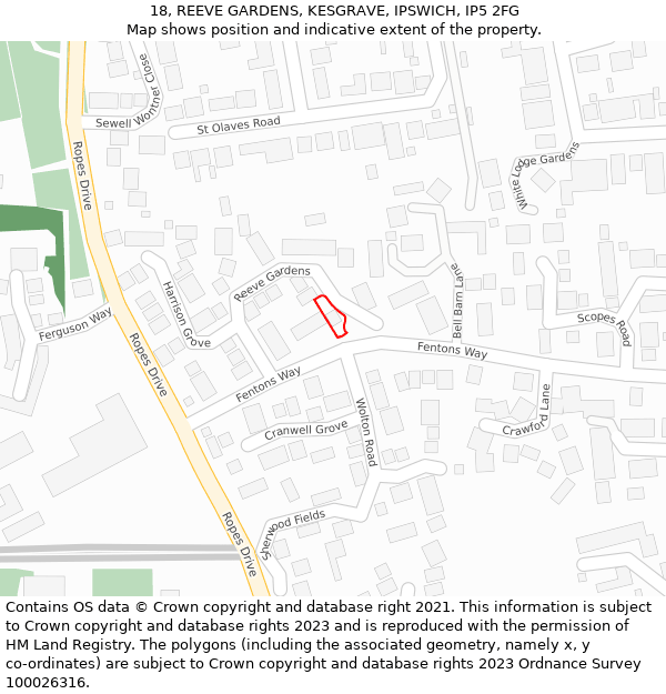 18, REEVE GARDENS, KESGRAVE, IPSWICH, IP5 2FG: Location map and indicative extent of plot