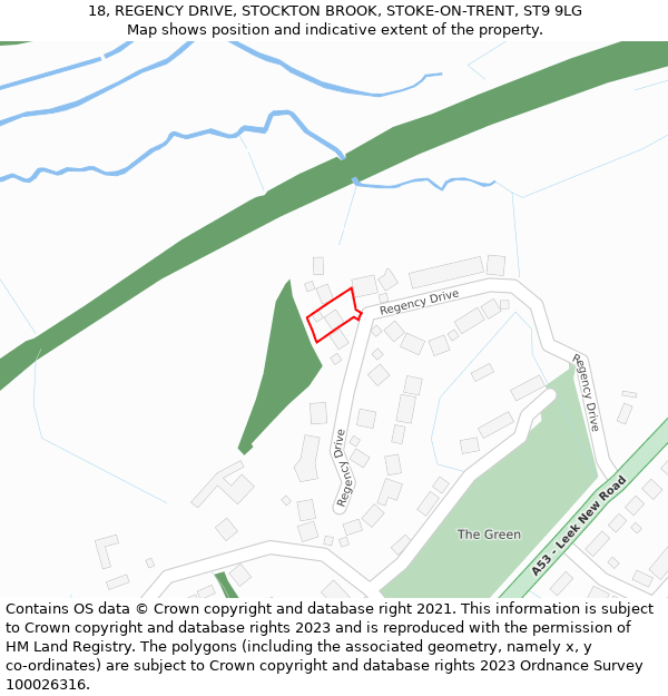 18, REGENCY DRIVE, STOCKTON BROOK, STOKE-ON-TRENT, ST9 9LG: Location map and indicative extent of plot