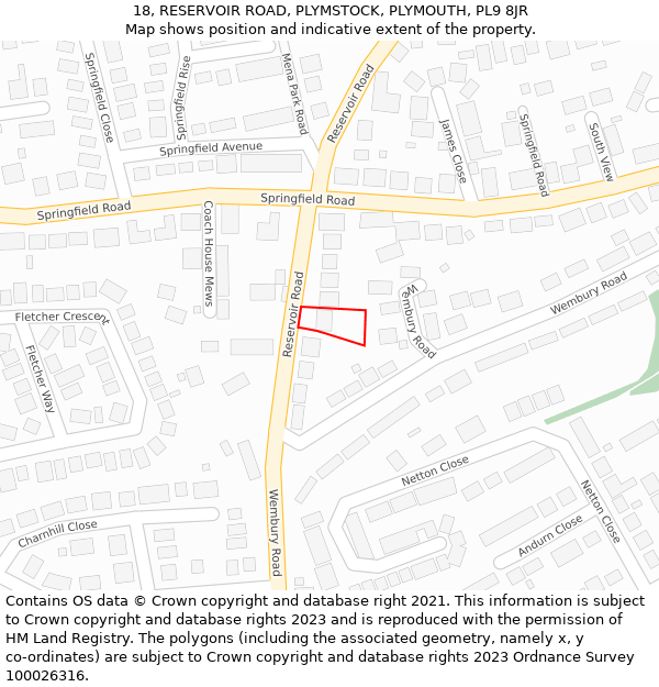 18, RESERVOIR ROAD, PLYMSTOCK, PLYMOUTH, PL9 8JR: Location map and indicative extent of plot