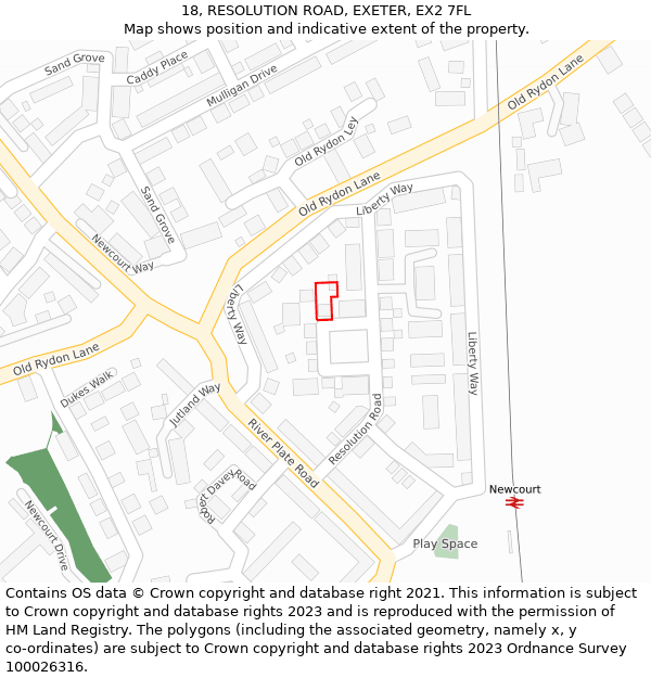 18, RESOLUTION ROAD, EXETER, EX2 7FL: Location map and indicative extent of plot