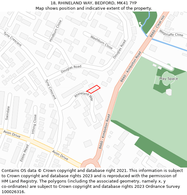 18, RHINELAND WAY, BEDFORD, MK41 7YP: Location map and indicative extent of plot