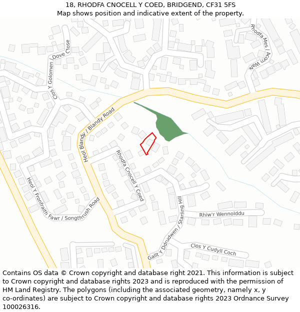 18, RHODFA CNOCELL Y COED, BRIDGEND, CF31 5FS: Location map and indicative extent of plot