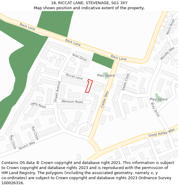 18, RICCAT LANE, STEVENAGE, SG1 3XY: Location map and indicative extent of plot