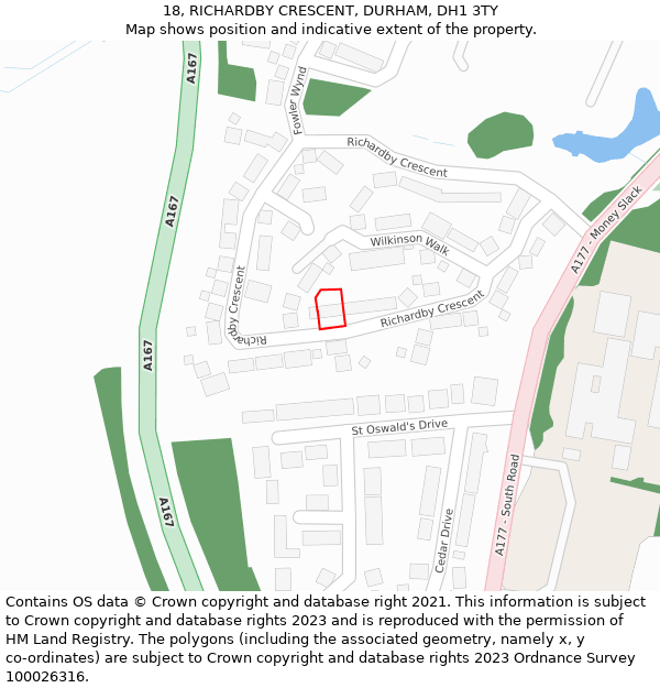 18, RICHARDBY CRESCENT, DURHAM, DH1 3TY: Location map and indicative extent of plot