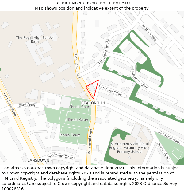 18, RICHMOND ROAD, BATH, BA1 5TU: Location map and indicative extent of plot