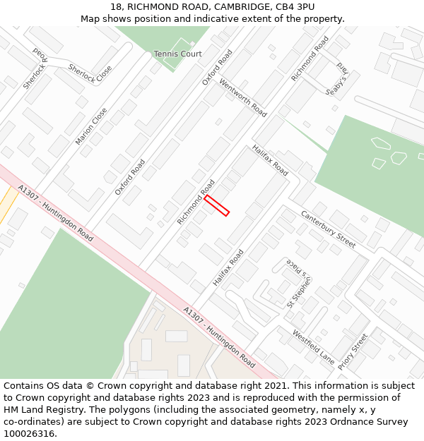 18, RICHMOND ROAD, CAMBRIDGE, CB4 3PU: Location map and indicative extent of plot