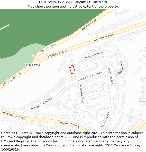18, RIDGEWAY CLOSE, NEWPORT, NP20 5DL: Location map and indicative extent of plot