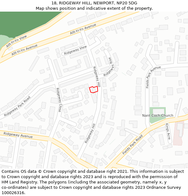 18, RIDGEWAY HILL, NEWPORT, NP20 5DG: Location map and indicative extent of plot