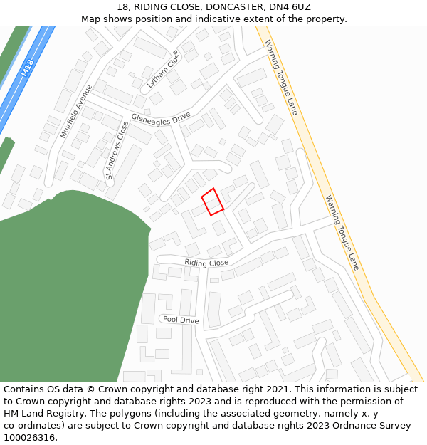 18, RIDING CLOSE, DONCASTER, DN4 6UZ: Location map and indicative extent of plot