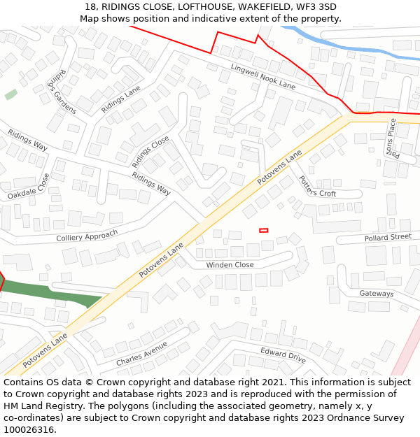 18, RIDINGS CLOSE, LOFTHOUSE, WAKEFIELD, WF3 3SD: Location map and indicative extent of plot