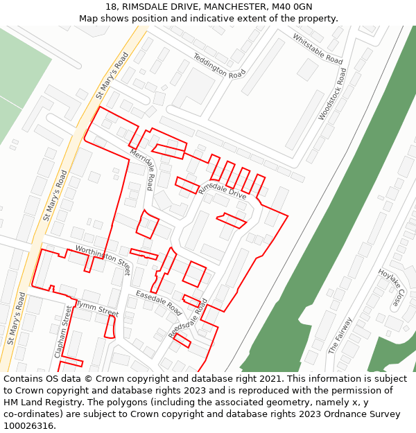 18, RIMSDALE DRIVE, MANCHESTER, M40 0GN: Location map and indicative extent of plot