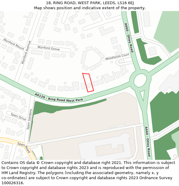 18, RING ROAD, WEST PARK, LEEDS, LS16 6EJ: Location map and indicative extent of plot