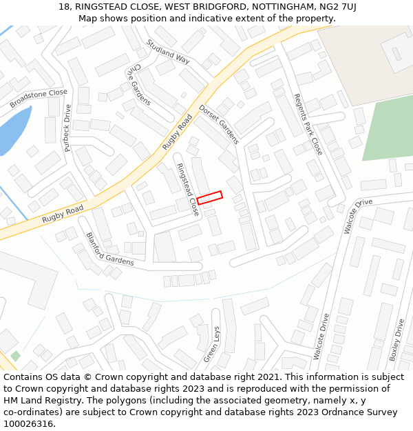 18, RINGSTEAD CLOSE, WEST BRIDGFORD, NOTTINGHAM, NG2 7UJ: Location map and indicative extent of plot