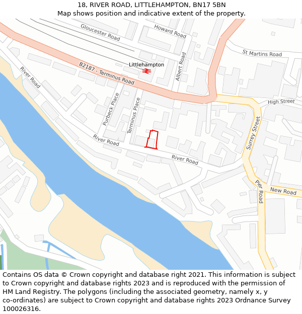 18, RIVER ROAD, LITTLEHAMPTON, BN17 5BN: Location map and indicative extent of plot