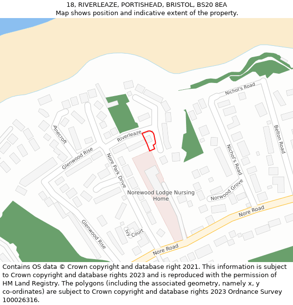 18, RIVERLEAZE, PORTISHEAD, BRISTOL, BS20 8EA: Location map and indicative extent of plot