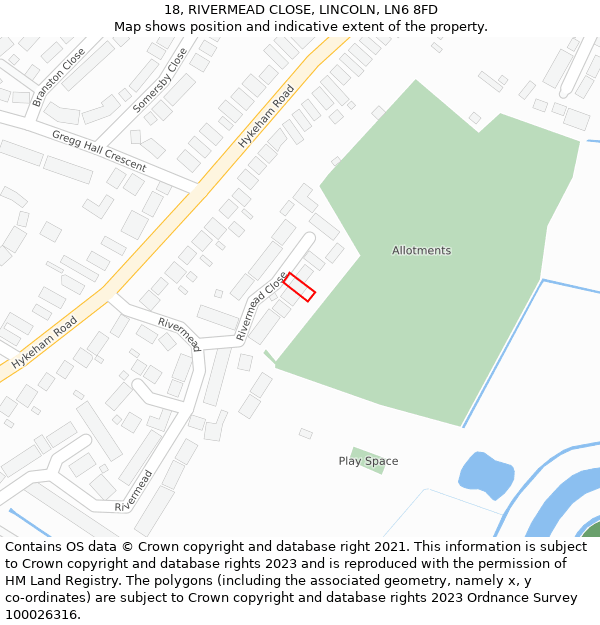 18, RIVERMEAD CLOSE, LINCOLN, LN6 8FD: Location map and indicative extent of plot