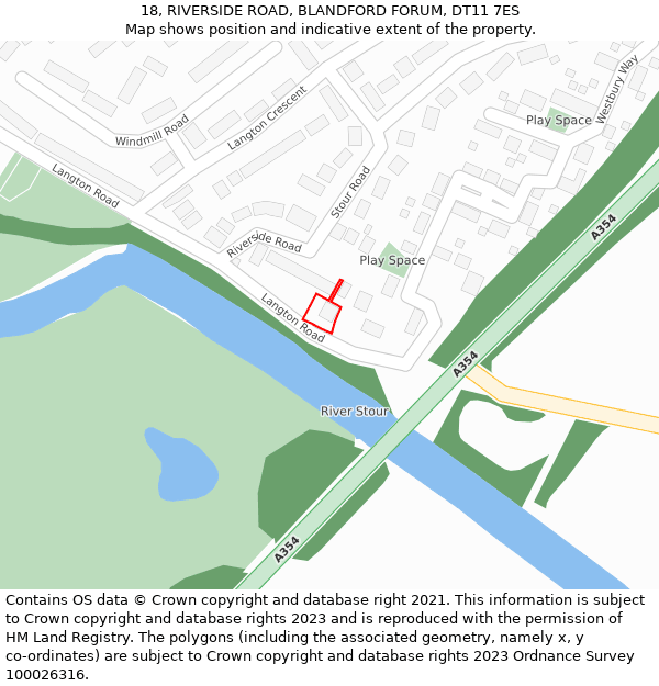 18, RIVERSIDE ROAD, BLANDFORD FORUM, DT11 7ES: Location map and indicative extent of plot
