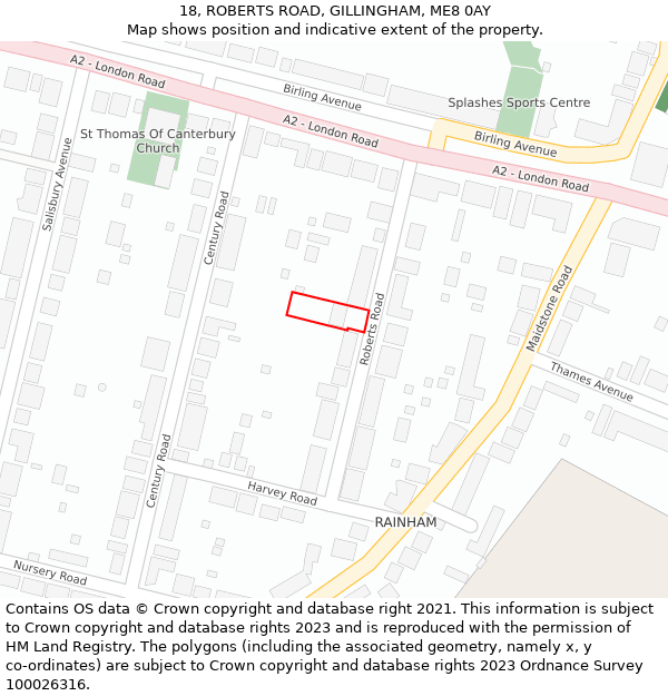 18, ROBERTS ROAD, GILLINGHAM, ME8 0AY: Location map and indicative extent of plot