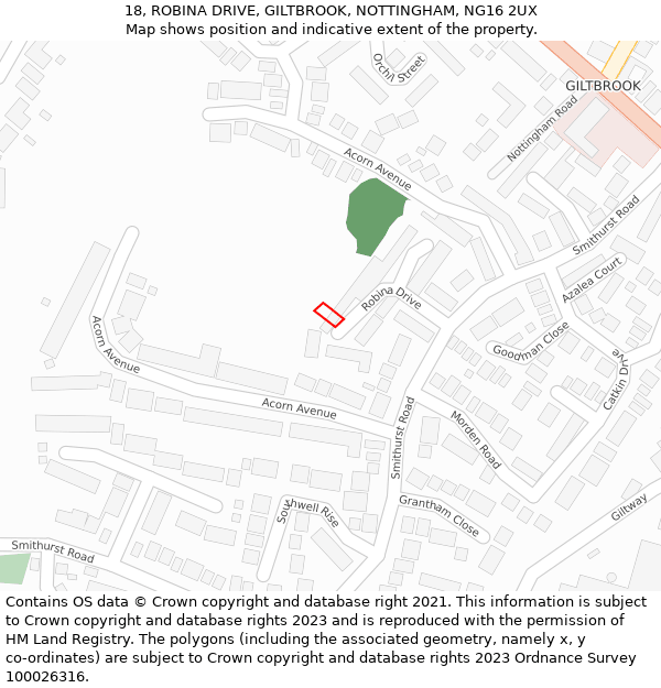 18, ROBINA DRIVE, GILTBROOK, NOTTINGHAM, NG16 2UX: Location map and indicative extent of plot