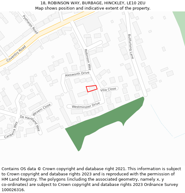 18, ROBINSON WAY, BURBAGE, HINCKLEY, LE10 2EU: Location map and indicative extent of plot