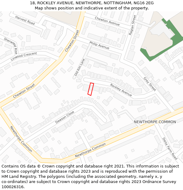 18, ROCKLEY AVENUE, NEWTHORPE, NOTTINGHAM, NG16 2EG: Location map and indicative extent of plot