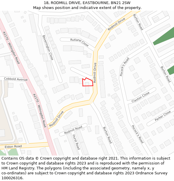 18, RODMILL DRIVE, EASTBOURNE, BN21 2SW: Location map and indicative extent of plot