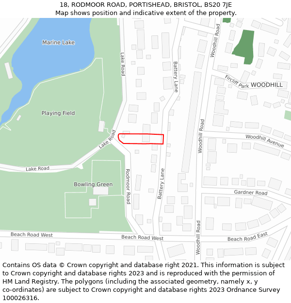 18, RODMOOR ROAD, PORTISHEAD, BRISTOL, BS20 7JE: Location map and indicative extent of plot