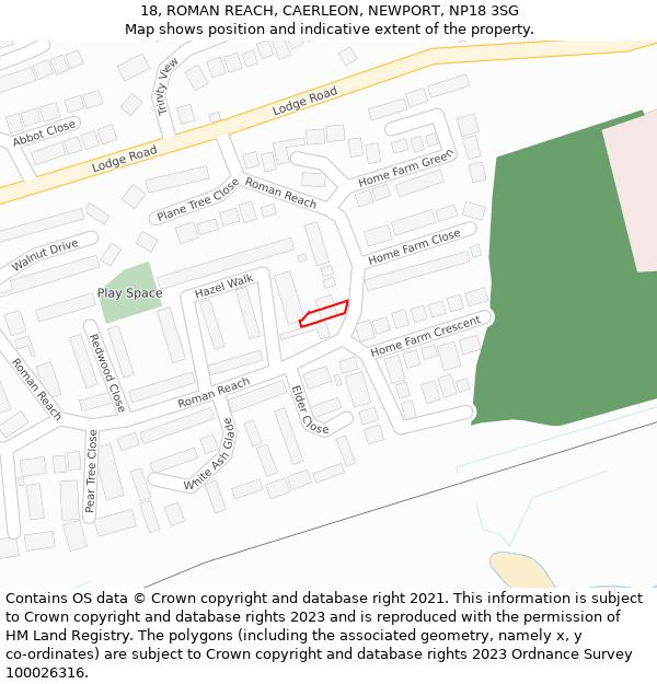 18, ROMAN REACH, CAERLEON, NEWPORT, NP18 3SG: Location map and indicative extent of plot