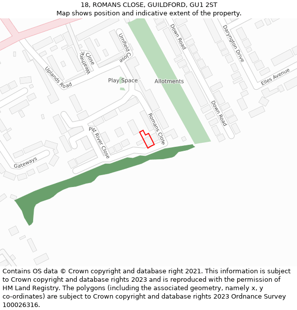 18, ROMANS CLOSE, GUILDFORD, GU1 2ST: Location map and indicative extent of plot