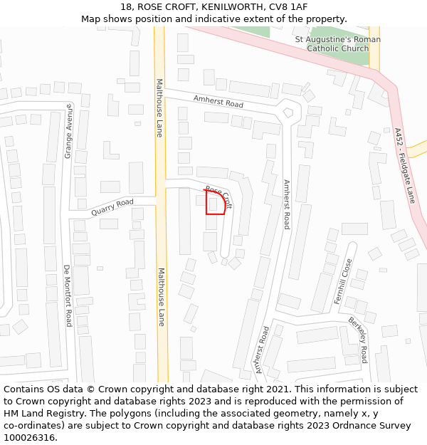 18, ROSE CROFT, KENILWORTH, CV8 1AF: Location map and indicative extent of plot