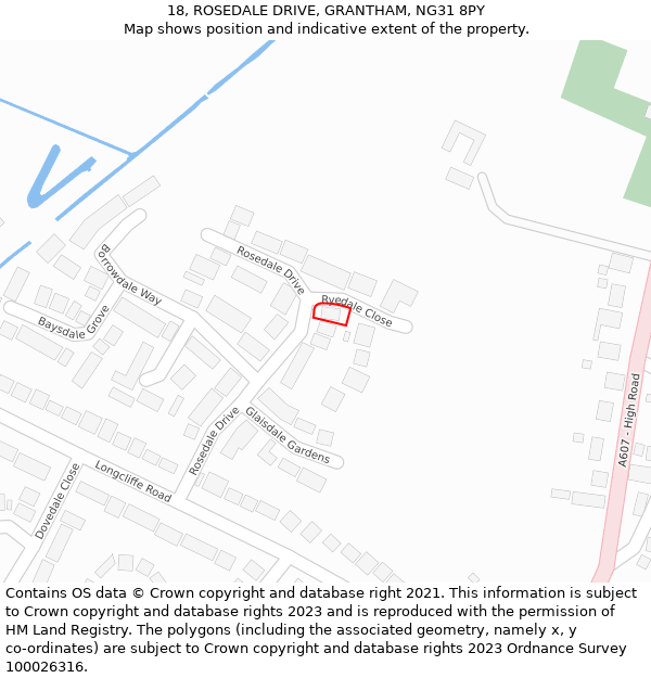 18, ROSEDALE DRIVE, GRANTHAM, NG31 8PY: Location map and indicative extent of plot