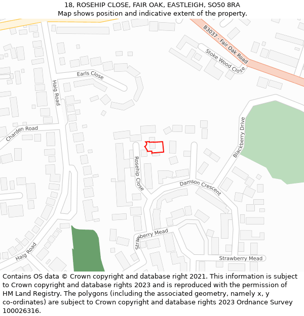 18, ROSEHIP CLOSE, FAIR OAK, EASTLEIGH, SO50 8RA: Location map and indicative extent of plot