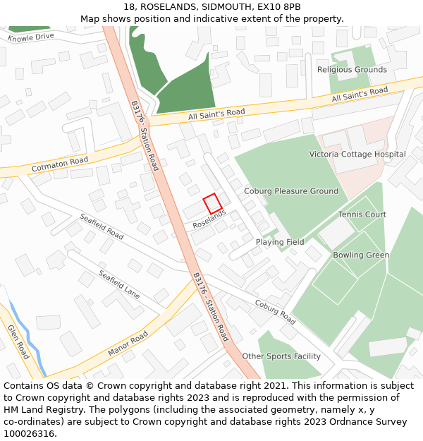 18, ROSELANDS, SIDMOUTH, EX10 8PB: Location map and indicative extent of plot