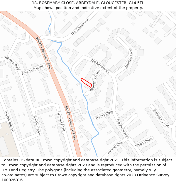 18, ROSEMARY CLOSE, ABBEYDALE, GLOUCESTER, GL4 5TL: Location map and indicative extent of plot