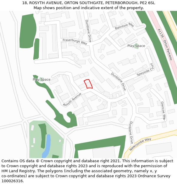 18, ROSYTH AVENUE, ORTON SOUTHGATE, PETERBOROUGH, PE2 6SL: Location map and indicative extent of plot