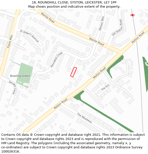 18, ROUNDHILL CLOSE, SYSTON, LEICESTER, LE7 1PP: Location map and indicative extent of plot