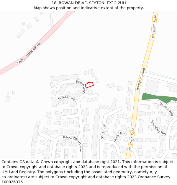 18, ROWAN DRIVE, SEATON, EX12 2UH: Location map and indicative extent of plot