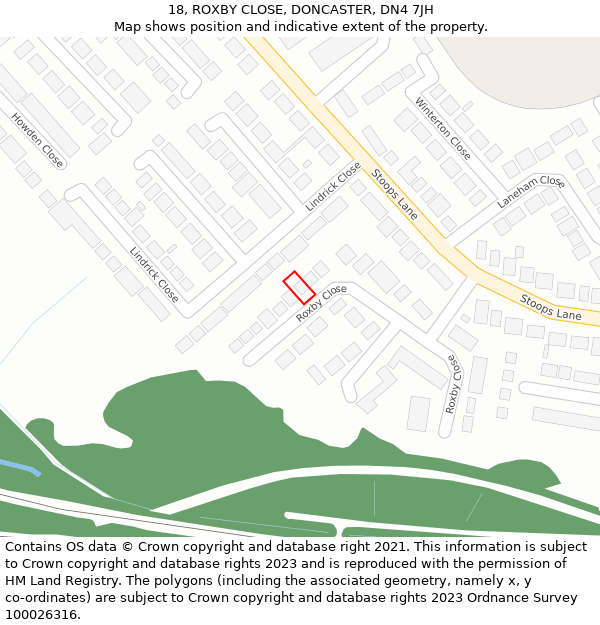 18, ROXBY CLOSE, DONCASTER, DN4 7JH: Location map and indicative extent of plot