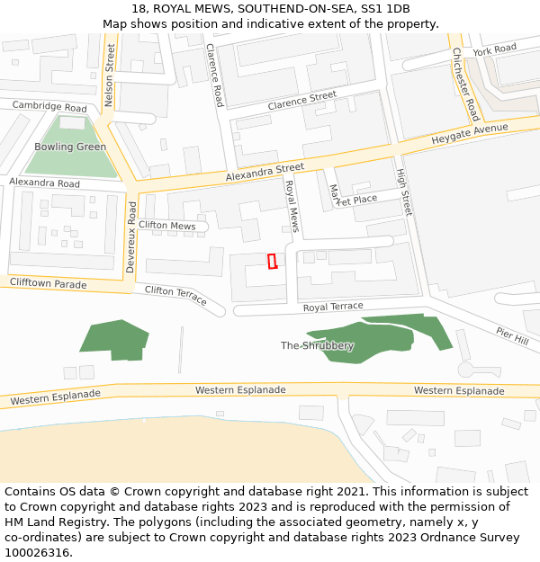 18, ROYAL MEWS, SOUTHEND-ON-SEA, SS1 1DB: Location map and indicative extent of plot