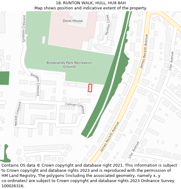 18, RUNTON WALK, HULL, HU8 8AH: Location map and indicative extent of plot