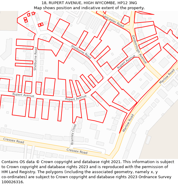 18, RUPERT AVENUE, HIGH WYCOMBE, HP12 3NG: Location map and indicative extent of plot