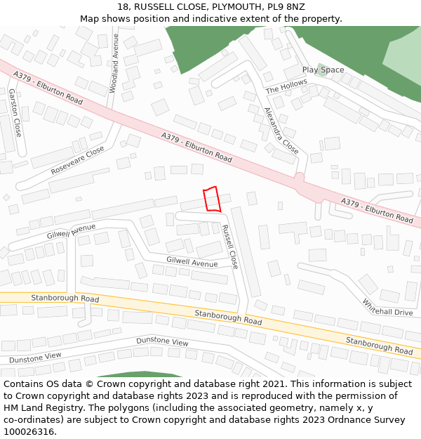 18, RUSSELL CLOSE, PLYMOUTH, PL9 8NZ: Location map and indicative extent of plot