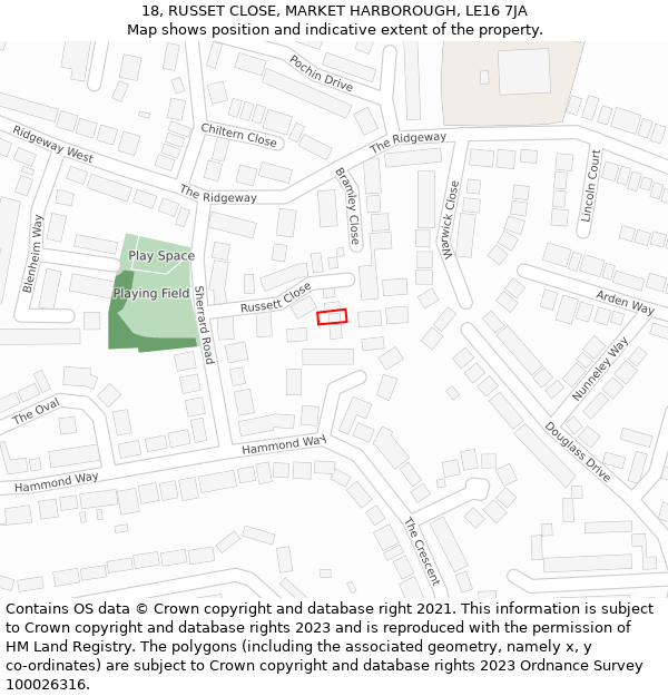 18, RUSSET CLOSE, MARKET HARBOROUGH, LE16 7JA: Location map and indicative extent of plot