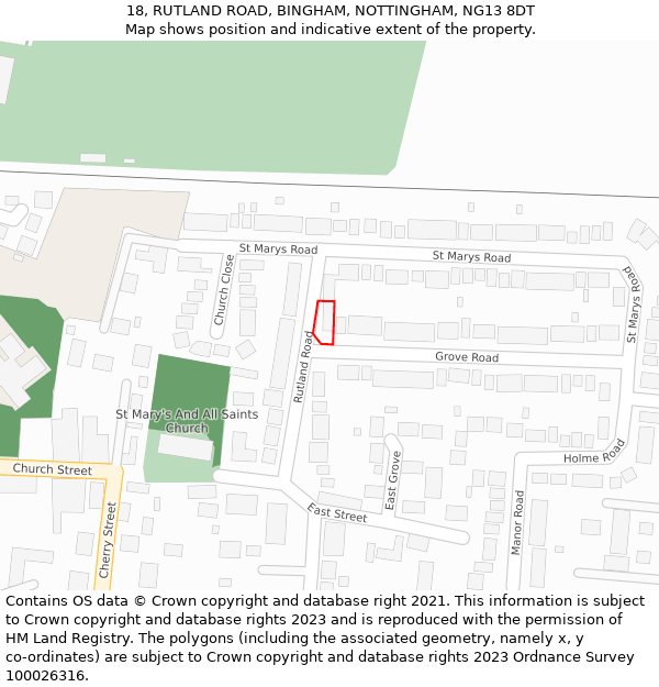 18, RUTLAND ROAD, BINGHAM, NOTTINGHAM, NG13 8DT: Location map and indicative extent of plot