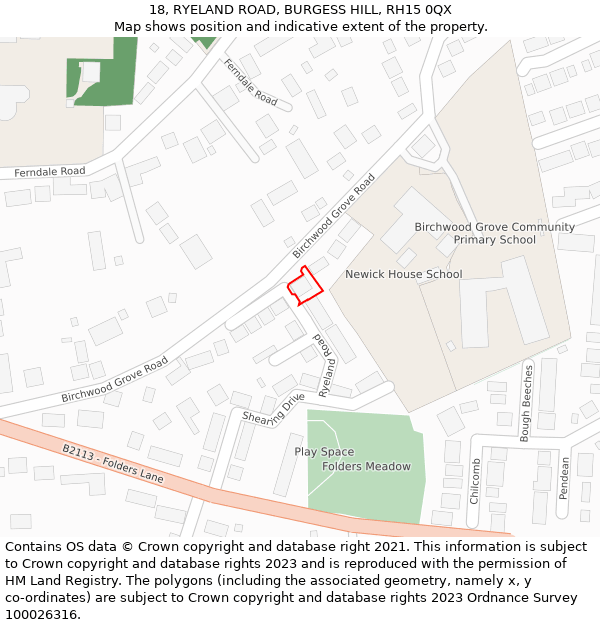 18, RYELAND ROAD, BURGESS HILL, RH15 0QX: Location map and indicative extent of plot